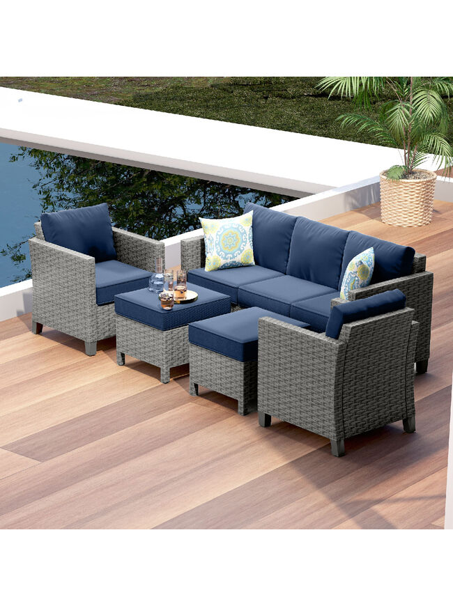 5 Piece Patio Furniture Wicker Conversation Set - 3 Colors Available