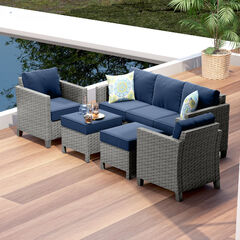 5 Piece Patio Furniture Wicker Conversation Set - 3 Colors Available