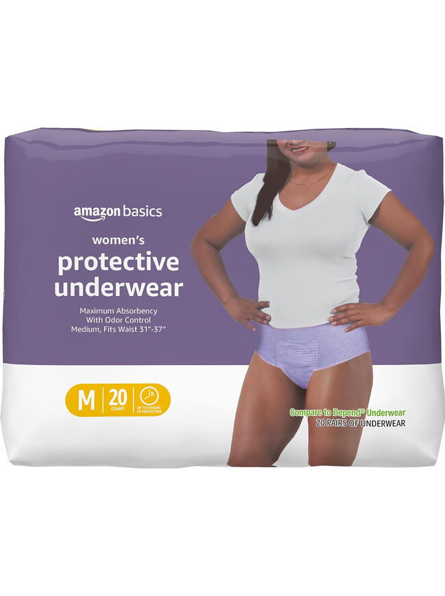 Amazon Basics Incontinence Underwear for Women, Protective, Disposable, Postpartum, Maximum Absorbency, Medium, Lavender, 20 Count
