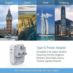 3-PACK: US To UK/HK/Saudi Arabia Travel Adapter With 4 Outlets 3 USB Ports (Fast Charging PD 15W)