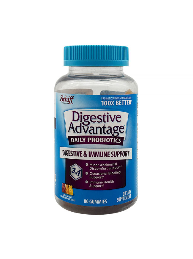 Digestive Advantage Daily Probiotics for Digestive & Immune Support - Natural Fruit Flavors - 80 Gummies