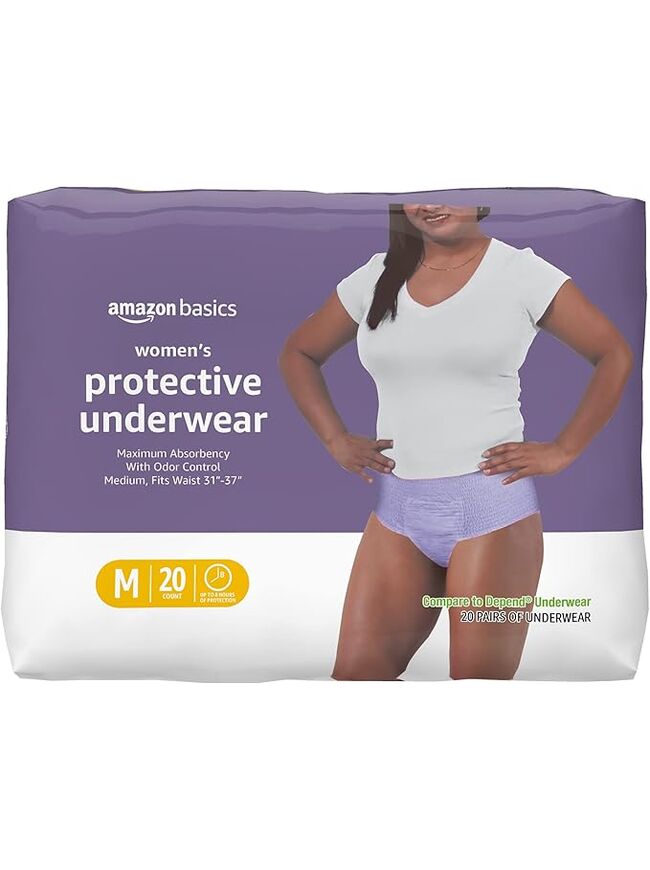 Amazon Basics Incontinence Underwear for Women, Protective, Disposable, Postpartum, Maximum Absorbency, Medium, Lavender, 20 Count