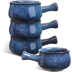 vicrays French Onion Soup Bowls With Handles, 26 Ounce for Soup, Set of 4 (Blue)