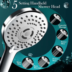 12'' Rain Shower Head Combo, High Pressure Rainfall Shower Head with 16'' Flexible Adjustment of Height/Angle Upgraded Extension Arm and 5 Setting Spray Handheld Shower Head, Anti-leak (Chrome)