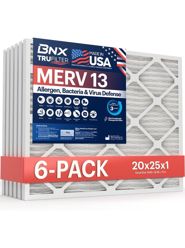 BNX TruFilter 20x25x1 Air Filter - MERV 13 - 6 Pack