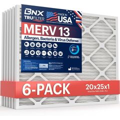 BNX TruFilter 20x25x1 Air Filter - MERV 13 - 6 Pack