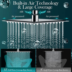 12'' Rain Shower Head Combo, High Pressure Rainfall Shower Head with 16'' Flexible Adjustment of Height/Angle Upgraded Extension Arm and 5 Setting Spray Handheld Shower Head, Anti-leak (Chrome)