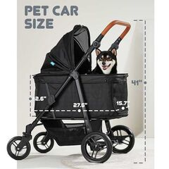 Zoosky Large Pet Stroller for Dogs Up to 66lbs - Black