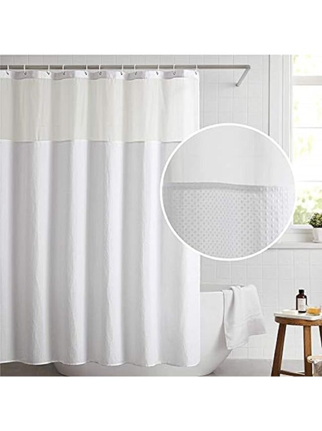 BEDSURE Fabric Shower Curtain White Waffle Weave Shower Curtain for Bathroom Waterproof Bathroom Curtain with 12 Hooks Machine Washable 72x72 Inch