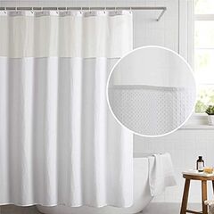 BEDSURE Fabric Shower Curtain White Waffle Weave Shower Curtain for Bathroom Waterproof Bathroom Curtain with 12 Hooks Machine Washable 72x72 Inch