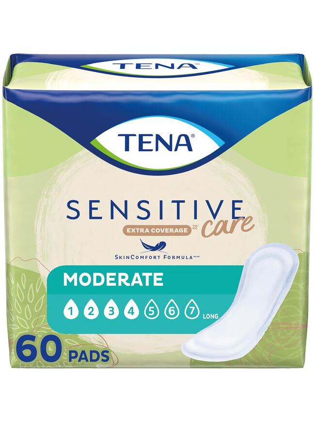 TENA Sensitive Care Extra Coverage Moderate Long Incontinence Pad, 60 Count