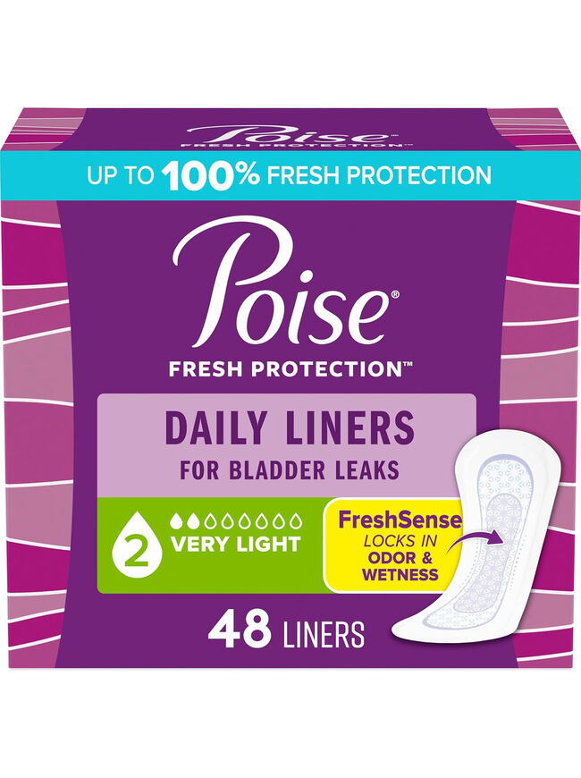 Poise Daily Liners (Incontinence), 2 Drop Very Light Absorbency, Regular, 48 Ct 