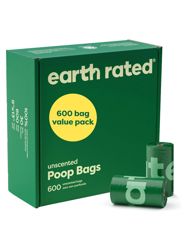 Earth Rated Dog Poop Bags Value Pack, Leak-Proof and Extra-Thick Pet Waste Bag for Big and Small Dogs, Refill Rolls, Unscented, 600 Count