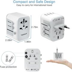 TESSAN Universal Travel Adapter, International Power Adapter with 4 USB Ports (1 USB C), Worldwide Plug Adaptor Wall Charger for USA to Europe UK France Germany Spain Ireland Australia(Type C/G/A/I)