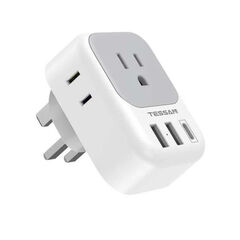 3-PACK: US To UK/HK/Saudi Arabia Travel Adapter With 4 Outlets 3 USB Ports (Fast Charging PD 15W)