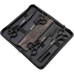 Moontay Professional 7.0" Dog Grooming Scissors Set, 4-pieces Straight, Upward Curved, Downward Curved, Thinning/Blending Shears for Dog, Cat and Pets, JP Stainless Steel, Black