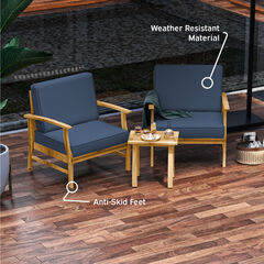 3 Piece Patio Bistro Furniture Wood Conversation Set