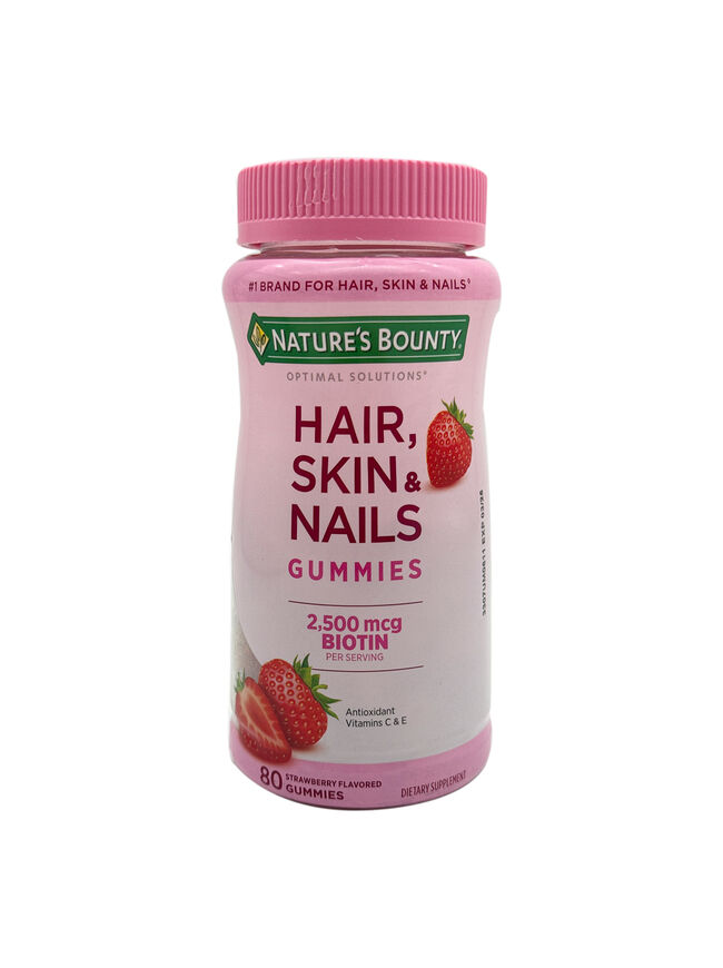 Nature's Bounty Optimal Solutions Hair, Skin & Nails Vitamin Gummies with 2500 mcg Biotin - Strawberry Flavored - 80 Count