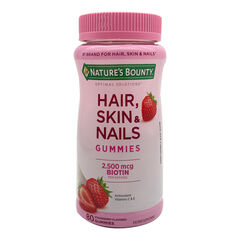 Nature's Bounty Optimal Solutions Hair, Skin & Nails Vitamin Gummies with 2500 mcg Biotin - Strawberry Flavored - 80 Count