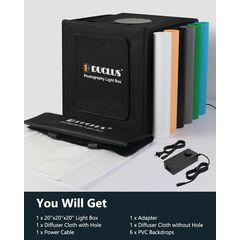DUCLUS Light Box Photography 20" x 20", Large Portable Photo Studio Light Tent kit, Professional Dimmable Photo Booth with 216 LED Lights & 6 Backdrops for Jewelry and Food Items Product Photography