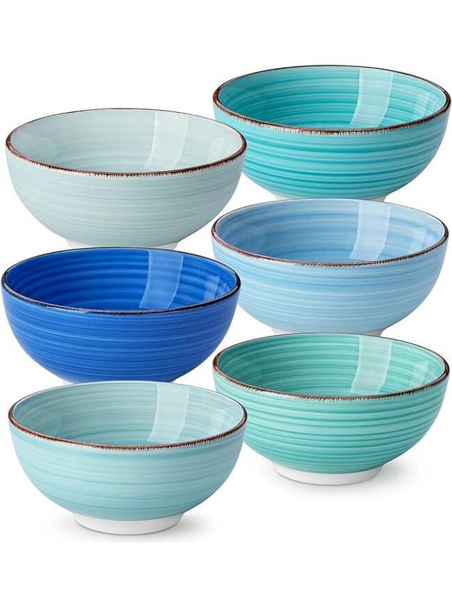 vancasso Bonita 12 Oz Small Bowls Set of 6, Ceramic Mini Dessert & Dipping Dishes, 5" Kids Bowls for Dip and Snacks, Dishwasher & Microwave Safe, Blue