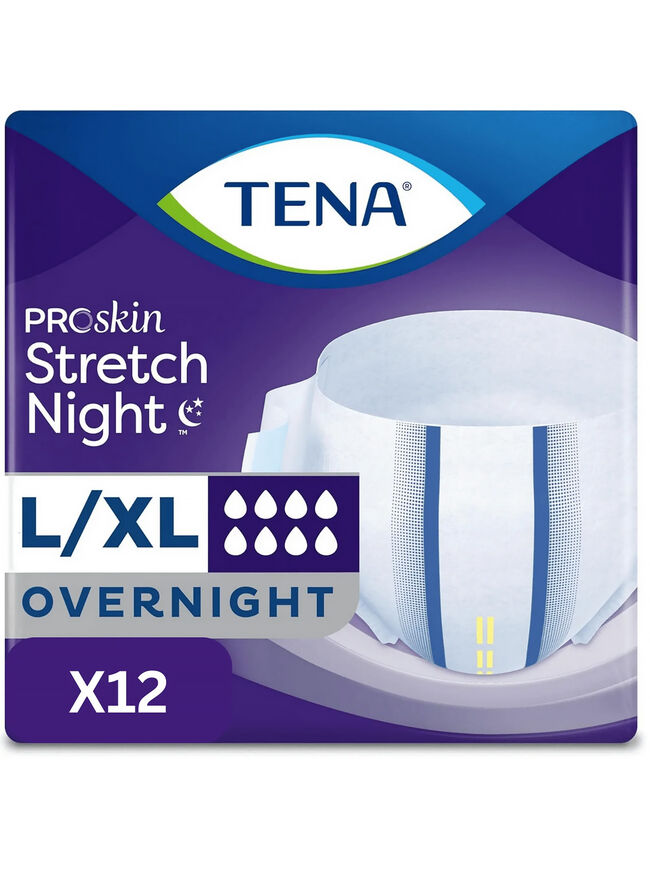 TENA ProSkin Overnight Protection Incontinence Briefs, L / XL, 12 Count