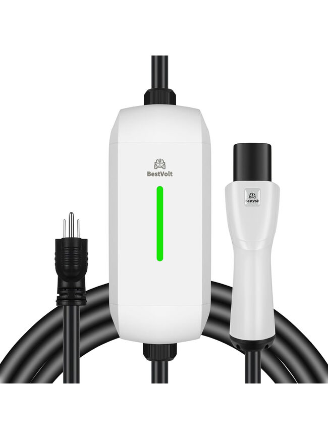 BestVolt ETL Certified Electric Vehicle Charger for Tesla:Level 1 Charger-120V 16A,5-15P Affordable & Convenient 25 ft Extension Cord, Fast, Safe, and Portable Charging Solution, White