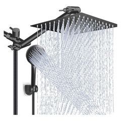 Shower Head Combo,10 Inch High Pressure Rain Shower Head with 11 Inch Adjustable Extension Arm and 5 Settings Handheld Powerful Shower Spray Against Low Pressure Water - Matte Black
