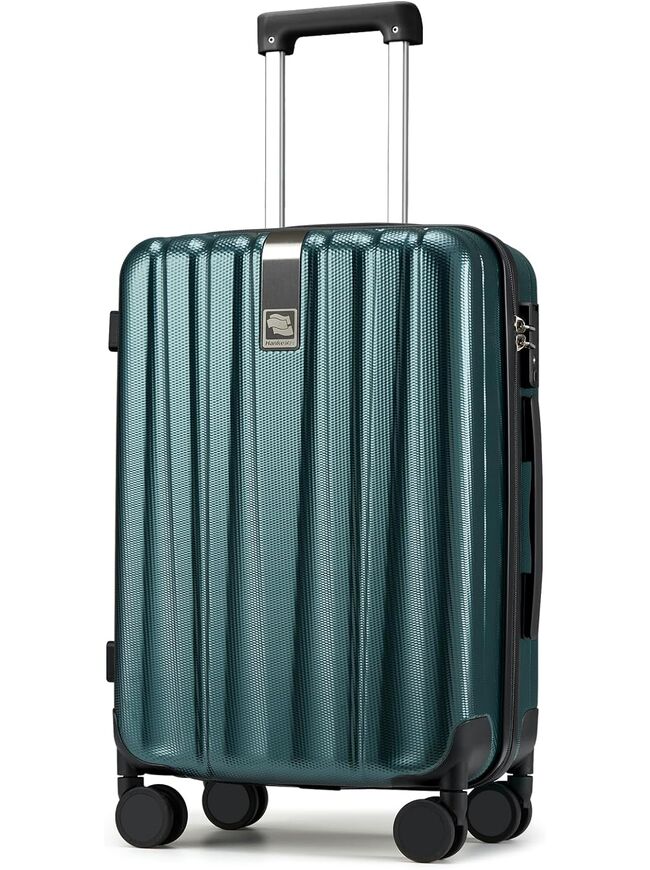 Hanke 24 Inch Checked Luggage - PC Hard Shell Suitcase with Aluminum Frame - Green