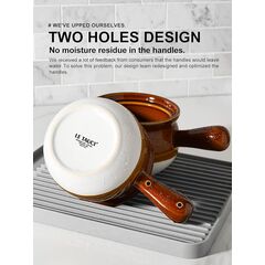 LE TAUCI French Onion Soup Bowls, 22 Ounce Ceramic Soup Bowls with Handles, Soup Crocks with Lids for Soup, Cereal, Chilli, Beef Stew, Oven Safe Stackable Serving Bowls Set, Set of 4