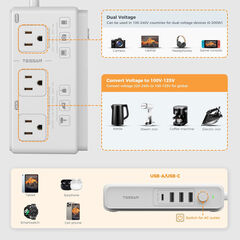 220V to 110V Voltage Converter, TESSAN Universal Travel Adapter with 4 USB Charger (1 USB C), 3 AC Sockets and EU/UK/AU/IT Plug Power Adaptor, Step Down Transformer Outlet Converters for International