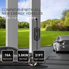 Level 1+2 EV Charger, 16Amp 110-240V, Portable SAE J1772 Electric Car Charger, Plug-in EV Charging Station for Home,21 Ft Level 2 Charger Cable NEMA 6-20Plug(Tesla Need Adapter)