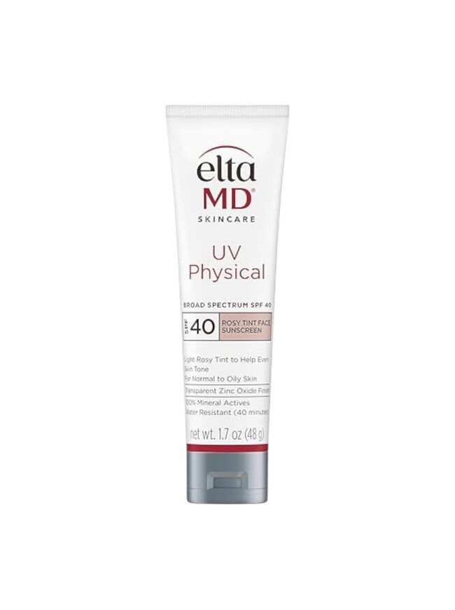 EltaMD UV Physical Tinted Sunscreen for Face, 100% Mineral Active Sunscreen - Rosy Tinted (Fair Skin) 1.7oz