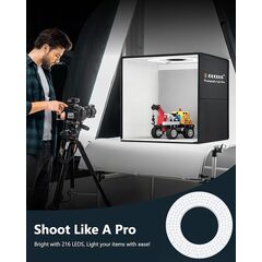 DUCLUS Light Box Photography 20" x 20", Large Portable Photo Studio Light Tent kit, Professional Dimmable Photo Booth with 216 LED Lights & 6 Backdrops for Jewelry and Food Items Product Photography