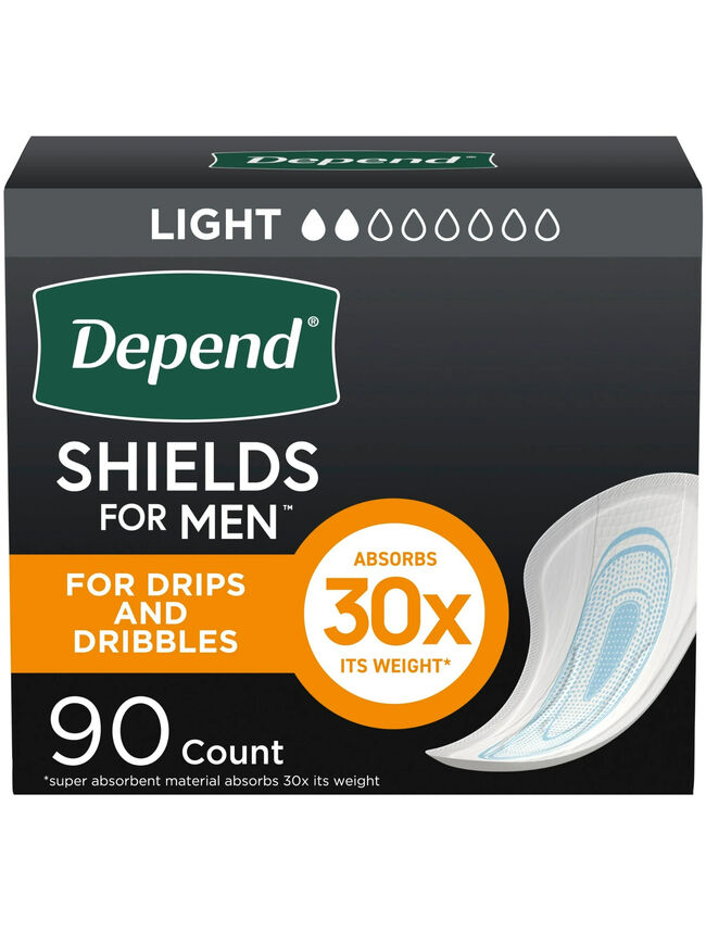 Depend Shields Incontinence Pads for Men, Light Absorbency, 90 Count (Packaging May Vary)