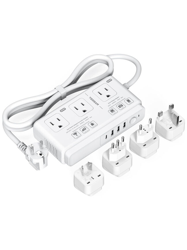 220V to 110V Voltage Converter, TESSAN Universal Travel Adapter with 4 USB Charger (1 USB C), 3 AC Sockets and EU/UK/AU/IT Plug Power Adaptor, Step Down Transformer Outlet Converters for International