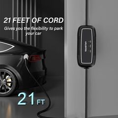 Level 1+2 EV Charger, 16Amp 110-240V, Portable SAE J1772 Electric Car Charger, Plug-in EV Charging Station for Home,21 Ft Level 2 Charger Cable NEMA 6-20Plug(Tesla Need Adapter)