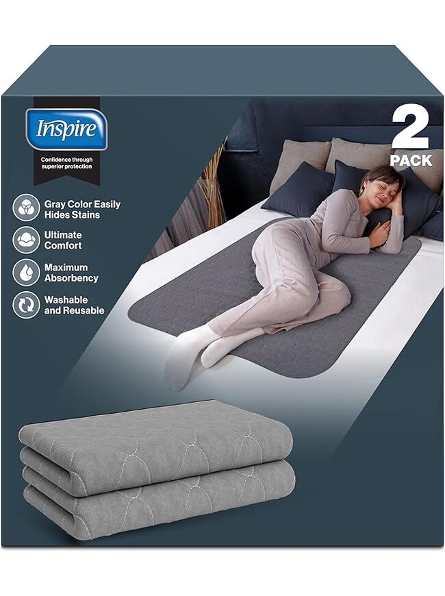 Inspire Underpads | Stain Hiding Gray Reusable Incontinence Bed Pads | Waterproof Mattress Pad | for Adults Babies and Dogs (34 X 36 - 2 Pack)