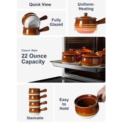 LE TAUCI French Onion Soup Bowls, 22 Ounce Ceramic Soup Bowls with Handles, Soup Crocks with Lids for Soup, Cereal, Chilli, Beef Stew, Oven Safe Stackable Serving Bowls Set, Set of 4