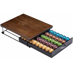 Flagship for Nespresso Pod Holder Vertuo Pod Drawer Coffee Pod Storage for Vertuo Pod with Elegant Wood Top(50 Pods Capacity)