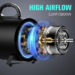 Pet Dryer, 5.2HP/3800W Pet Grooming with Adjustable Speed and Temperature Control Dog Blow Dryer, Pet Hair Dryer with 3 Nozzle
