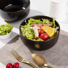 S&Q'S CERAMICS Soup Bowls - 36 Ounce Ceramic Bowl Set, Kitchen Bowls for Large Cereal, Noodle, Soup, Breakfast, Microwave and Dishwasher Safe, [Set of 4], Black and Grey
