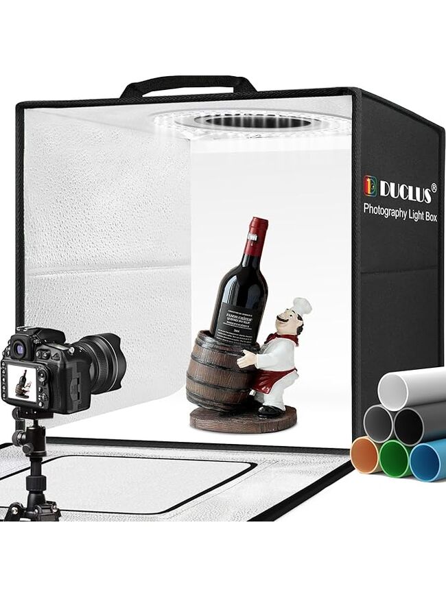 DUCLUS Light Box Photography 20" x 20", Large Portable Photo Studio Light Tent kit, Professional Dimmable Photo Booth with 216 LED Lights & 6 Backdrops for Jewelry and Food Items Product Photography