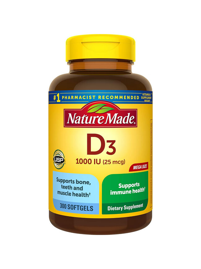 Nature Made Vitamin D3 1000 IU (25 mcg), Vitamin D Supplement, 300 Softgels