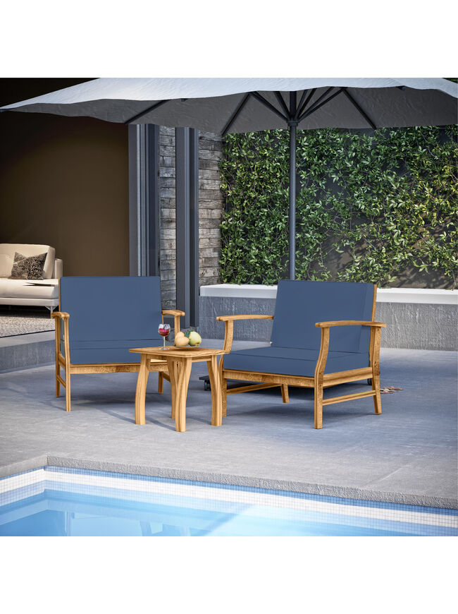 3 Piece Patio Bistro Furniture Wood Conversation Set