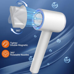 DRSPEE Hair Dryer, HC03 High-speed Blow Dryer for Fast Dry, Ionic Hair Dryer with Diffuser, 1600W, LED Display, Portable Hair Dryer for Travel Home Salon-White