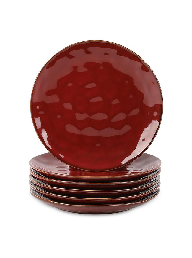 vicrays Ceramic Dessert Salad Plates, 8 Inch, Set of 6, (Cherry Red)