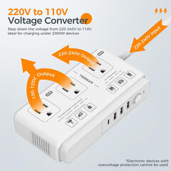 220V to 110V Voltage Converter, TESSAN Universal Travel Adapter with 4 USB Charger (1 USB C), 3 AC Sockets and EU/UK/AU/IT Plug Power Adaptor, Step Down Transformer Outlet Converters for International