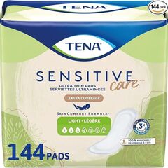 Tena Sensitive Care Ultra Thin Long Adult Incontinence Pads Extra Coverage Postpartum for Women, Light Absorbency, 144 Count