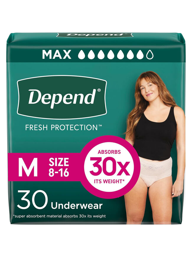 Depend Fresh Protection Adult Incontinence Underwear for Women 30 Count, Medium